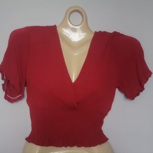 Paper Crane Red Ruffled Crop Blouse